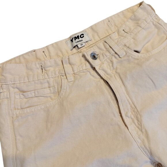 SIZE 30 YMC Off-White MENS Tearaway Jeans Straight Leg Cream Jeans - Picture 2 of 12